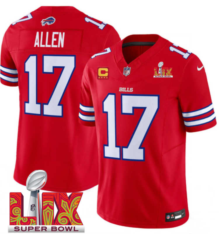 Men's Buffalo Bills #17 Josh Allen Red F.U.S.E. 24/25 Super Bowl LIX With 4-star C Ptach Vapor Untouchable Limited Stitched Football Jersey