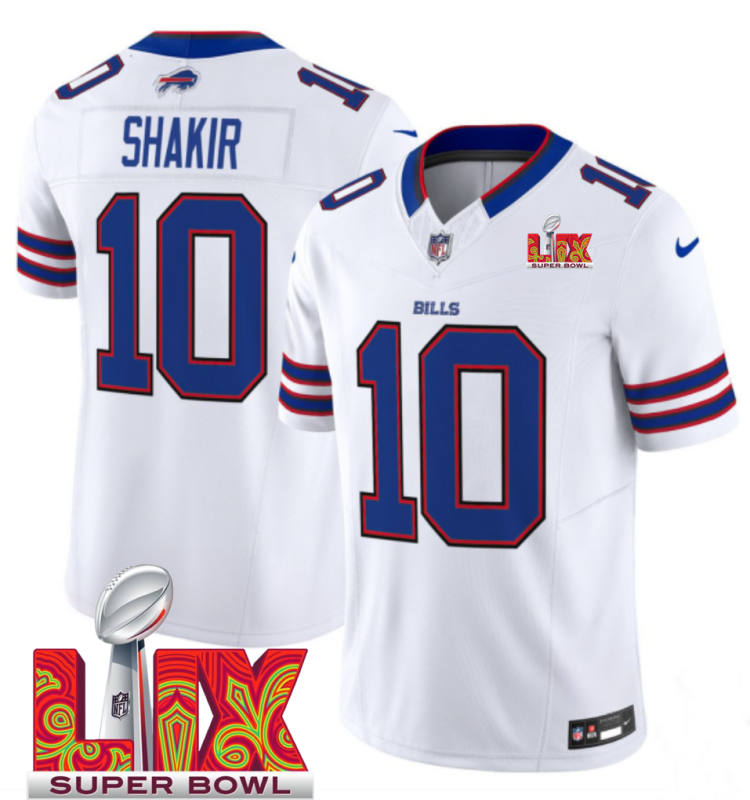 Men's Buffalo Bills #10 Khalil Shakir White F.U.S.E. 24/25 Super Bowl LIX Vapor Untouchable Limited Stitched Football Jersey