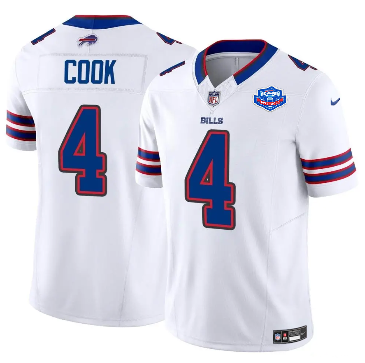 Men's Buffalo Bills #4 James Cook White 2025 F.U.S.E. With Farewell Patch Vapor Untouchable Limited Stitched Football Jersey