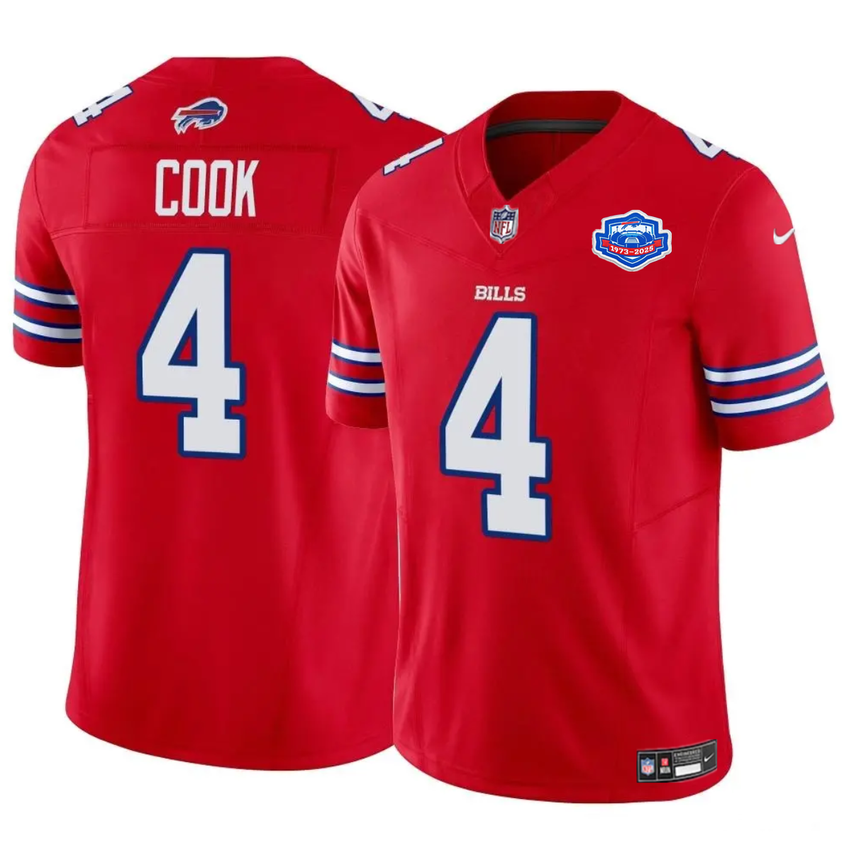 Men's Buffalo Bills #4 James Cook Red 2025 F.U.S.E. With Farewell Patch Vapor Untouchable Limited Stitched Football Jersey