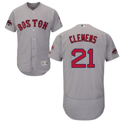 Red Sox #21 Roger Clemens Grey Flexbase Authentic Collection 2018 World Series Champions Stitched MLB Jersey