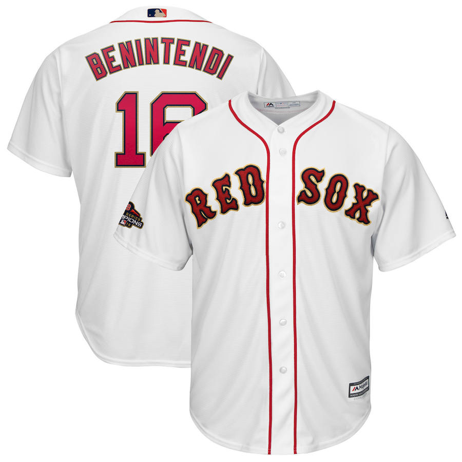 Boston Red Sox #16 Andrew Benintendi Majestic 2019 Gold Program Cool Base Player Jersey White