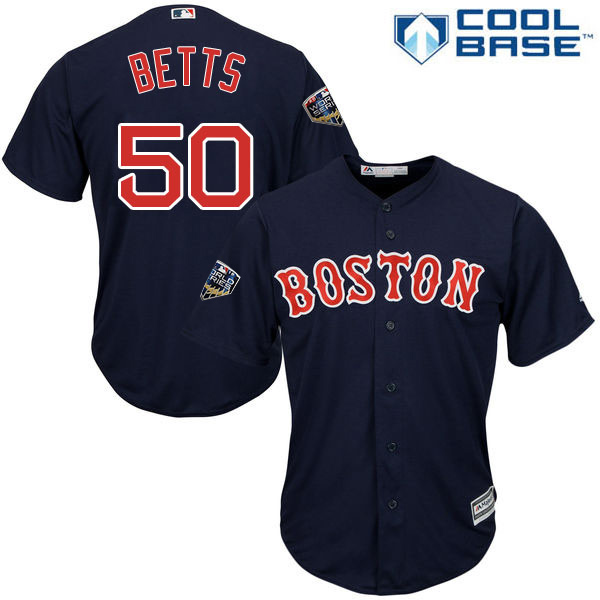 Red Sox #50 Mookie Betts Navy Blue New Cool Base 2018 World Series Stitched MLB Jersey