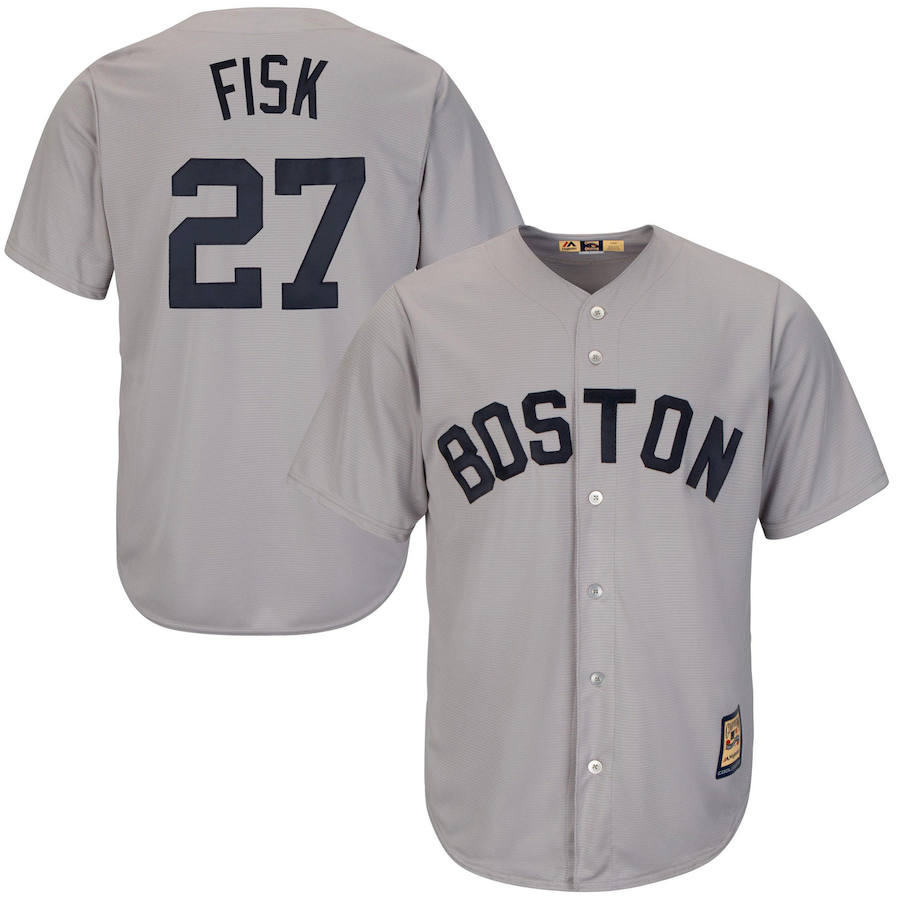 Boston Red Sox #27 Carlton Fisk Majestic Cool Base Cooperstown Collection Player Jersey Gray
