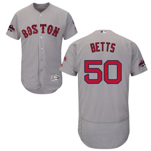 Red Sox #50 Mookie Betts Grey Flexbase Authentic Collection 2018 World Series Champions Stitched MLB Jersey