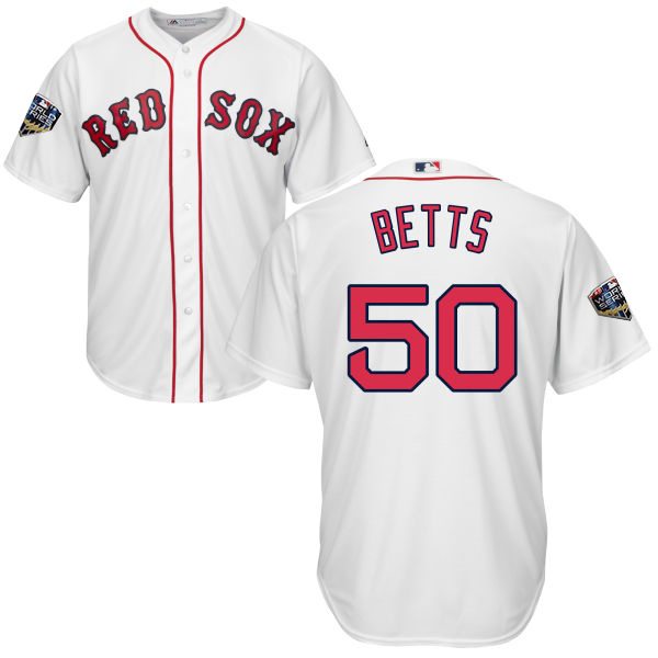 Red Sox #50 Mookie Betts White New Cool Base 2018 World Series Stitched MLB Jersey