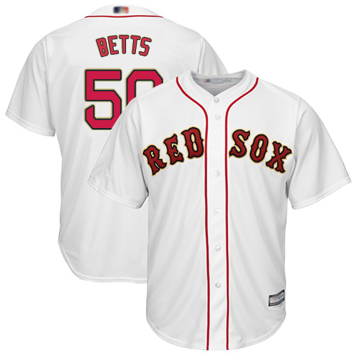 Red Sox #50 Mookie Betts White 2019 Gold Program Cool Base Stitched MLB Jersey