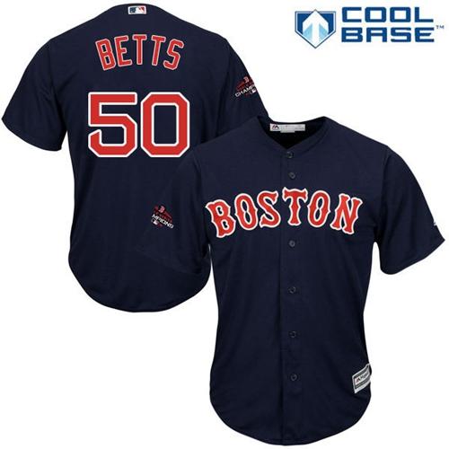 Red Sox #50 Mookie Betts Navy Blue New Cool Base 2018 World Series Champions Stitched MLB Jersey