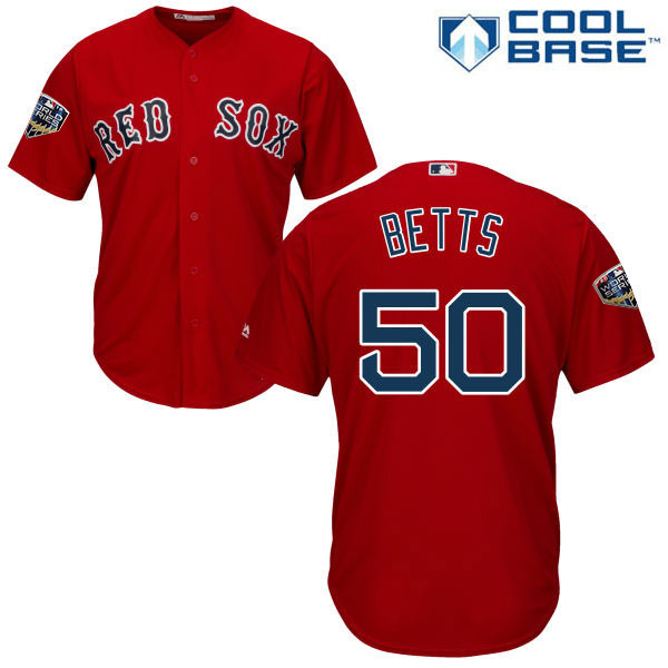 Red Sox #50 Mookie Betts Red New Cool Base 2018 World Series Stitched MLB Jersey