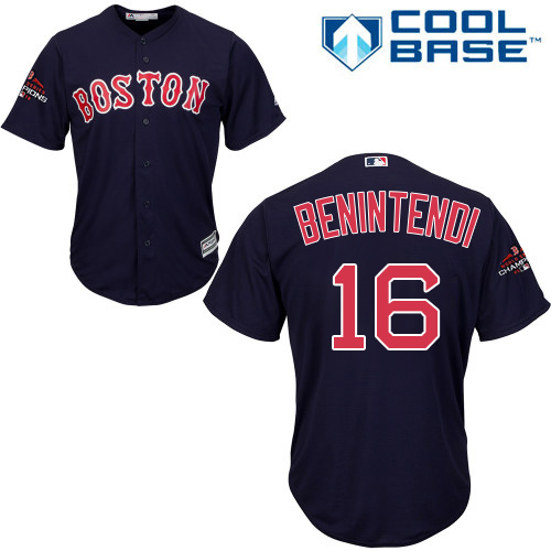 Red Sox #16 Andrew Benintendi Navy Blue New Cool Base 2018 World Series Champions Stitched MLB Jersey