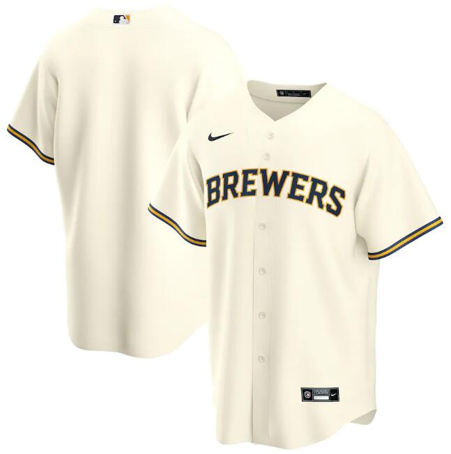 Men's Milwaukee Brewers Blank Cream MLB Cool Base Stitched Jersey
