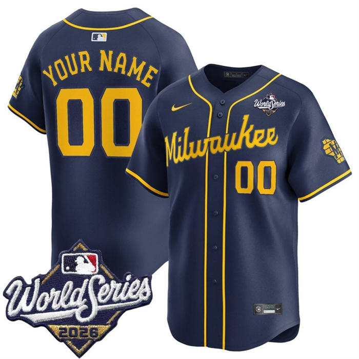 Men's Milwaukee Brewers ACTIVE PLAYER Custom Navy 2026 World Series Alternate Limited Stitched Baseball Jersey