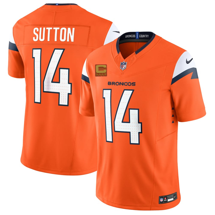Men's Denver Broncos #14 Courtland Sutton Orange With 4-Star C Patch F.U.S.E. Alternate Vapor Limited Stitched Football Jersey