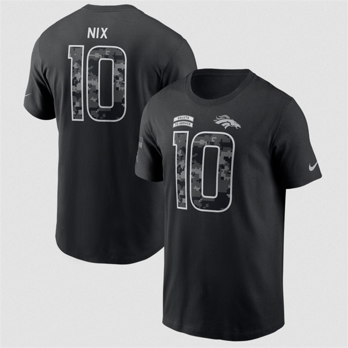 Men's Denver Broncos #10 Bo Nix Black 2026 Salute to Service Name & Number T-Shirt Men's Denver Broncos #10 Bo Nix Black 2026 Salute to Service Name & Number T-Shirt