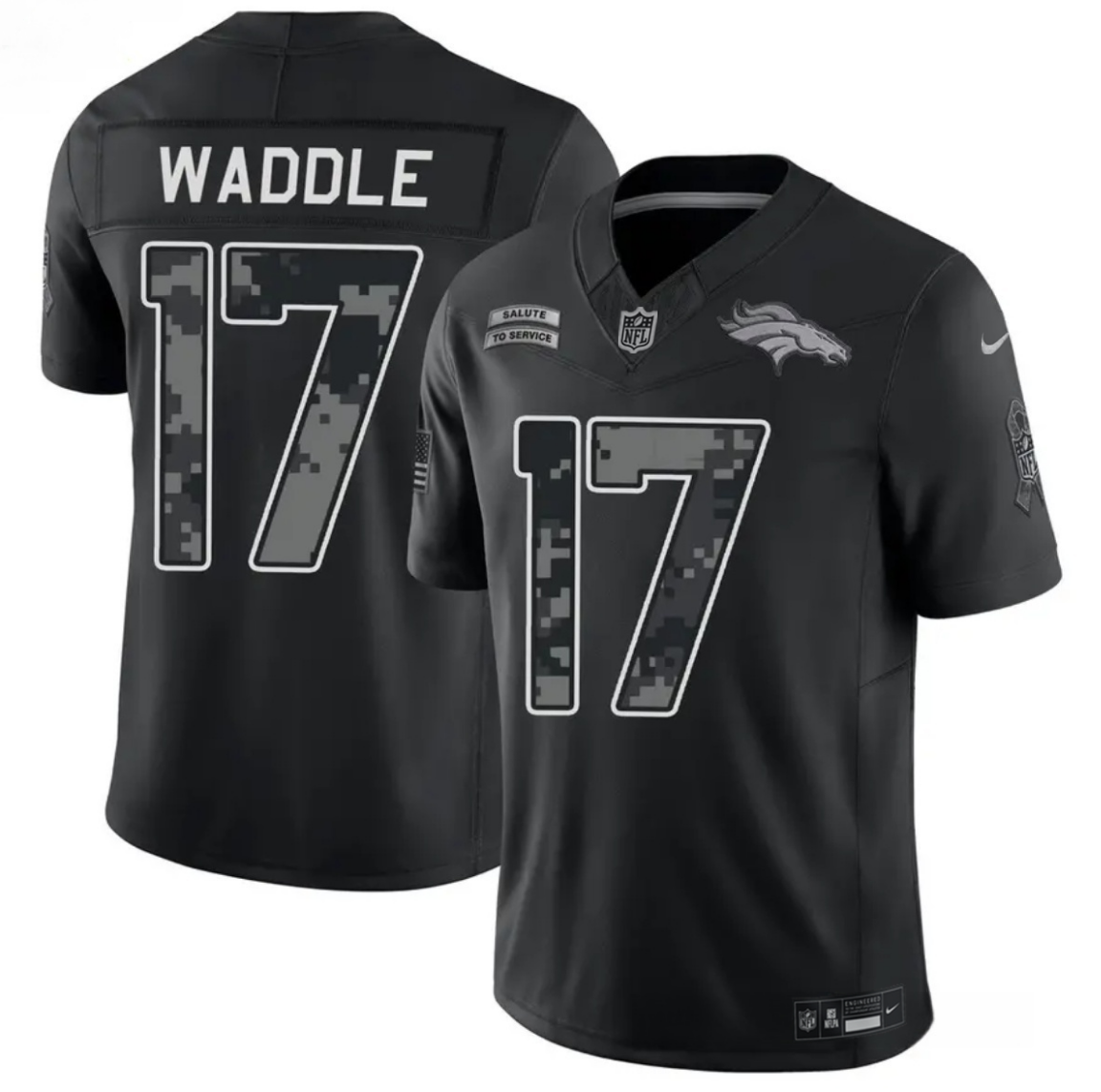 Men's Denver Broncos #17 Jaylen Waddle Black F.U.S.E. 2026 Salute to Service Limited Stitched Football Jersey