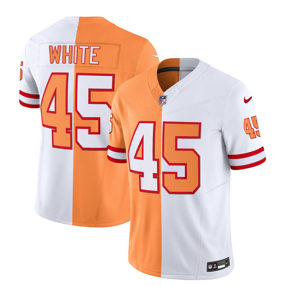 Men's Tampa Bay Buccaneers #45 Devin White 2023 F.U.S.E. White/Gold Split Throwback Limited Stitched Jersey