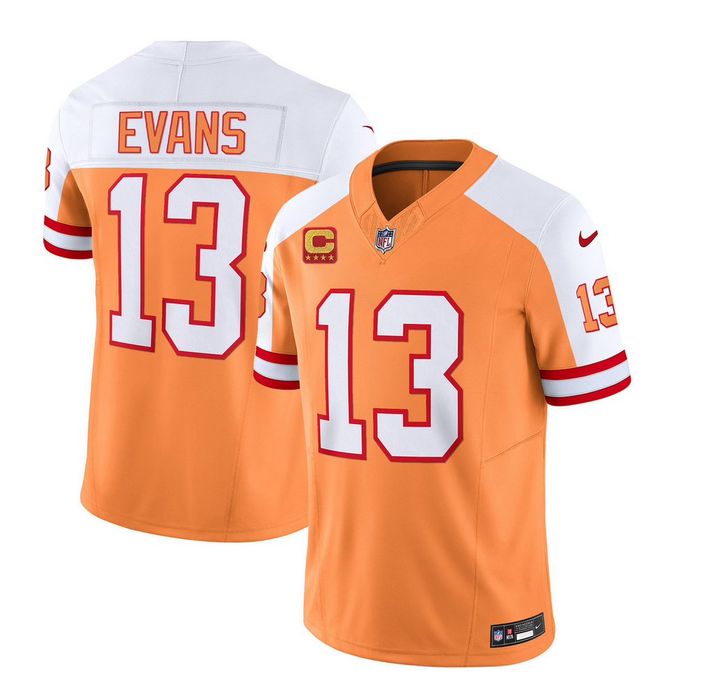 Men's Tampa Bay Buccaneers #13 Mike Evans 2023 F.U.S.E. White/Gold With 4-Star C Patch Throwback Limited Stitched Jersey
