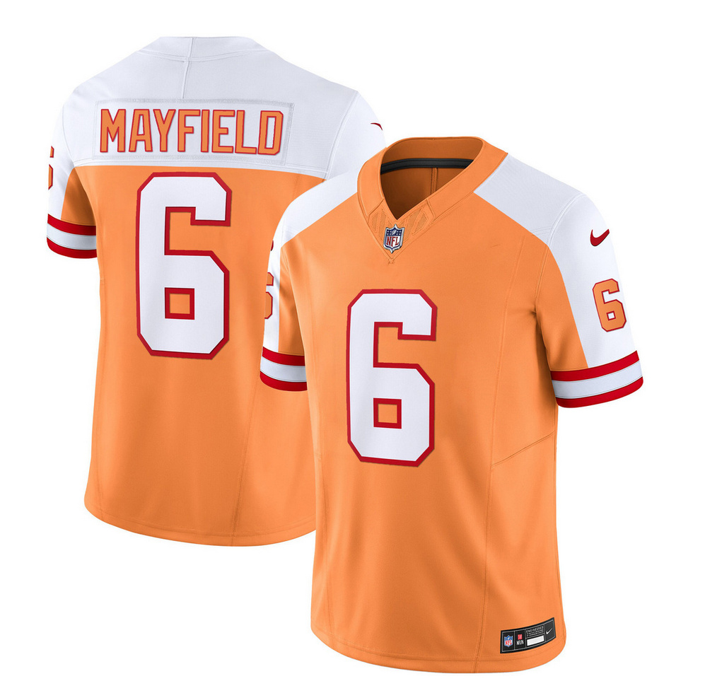 Men's Tampa Bay Buccaneers #6 Baker Mayfield 2023 F.U.S.E. White/Gold Throwback Limited Stitched Jersey