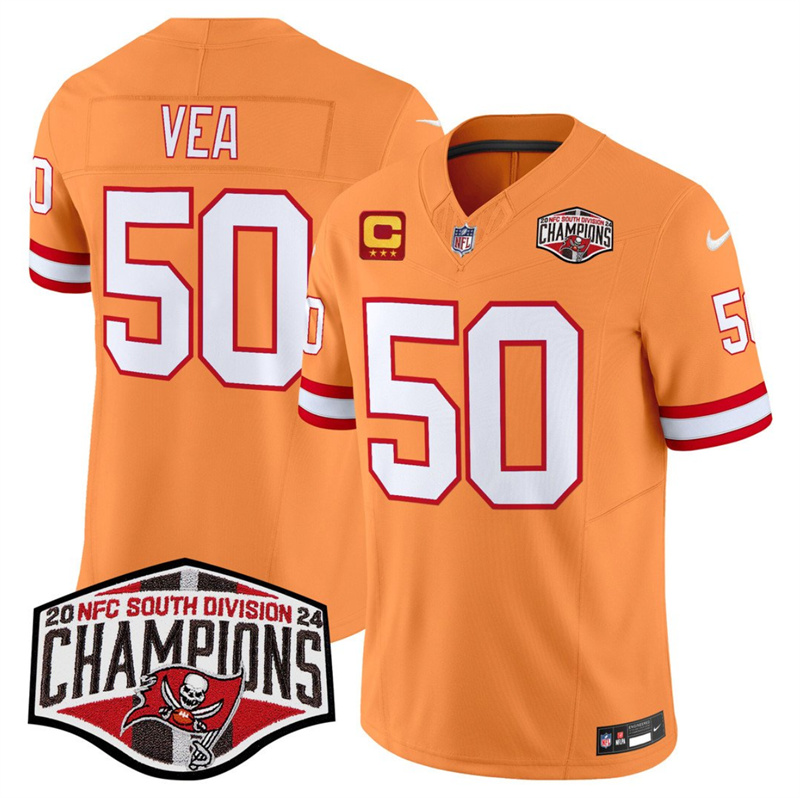 Men's Tampa Bay Buccaneers #50 Vita Vea Orange F.U.S.E. 2024 NFC South Champions With 3-Star C Patch Limited Stitched Jersey Men's Tampa Bay Buccaneers #50 Vita Vea Orange F.U.S.E. 2024 NFC South Champions With 3-Star C Patch Limited Stitched Jersey