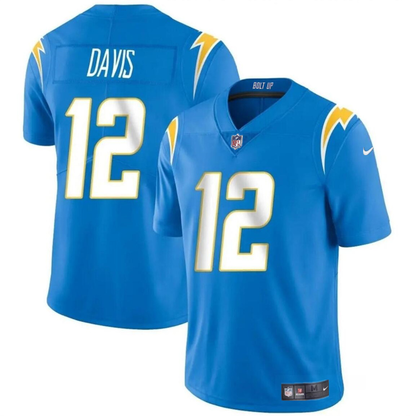 Men's Los Angeles Chargers #12 Derius Davis Blue 2024 Vapor Limited Stitched Football Jersey