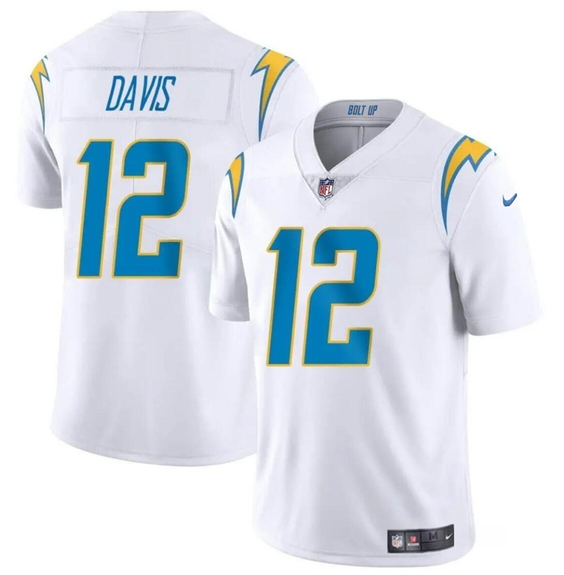 Men's Los Angeles Chargers #12 Derius Davis White 2024 Vapor Limited Stitched Football Jersey