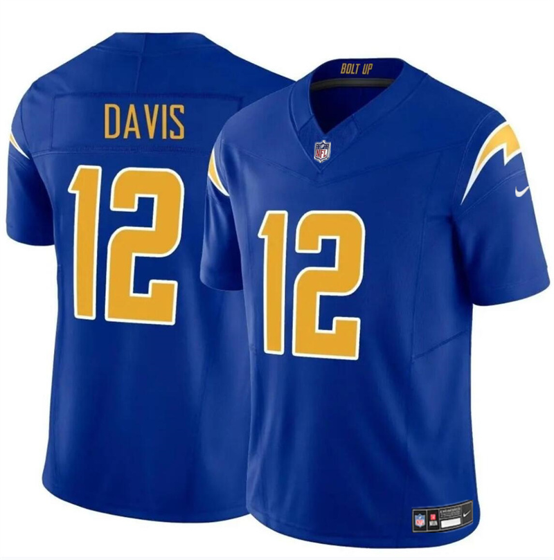 Men's Los Angeles Chargers #12 Derius Davis Royal 2024 F.U.S.E Vapor Limited Stitched Football Jersey