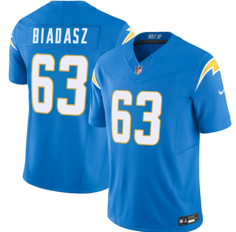 Men's Los Angeles Chargers #63 Tyler Biadasz Blue 2026 F.U.S.E. Vapor Limited Stitched Football Jersey