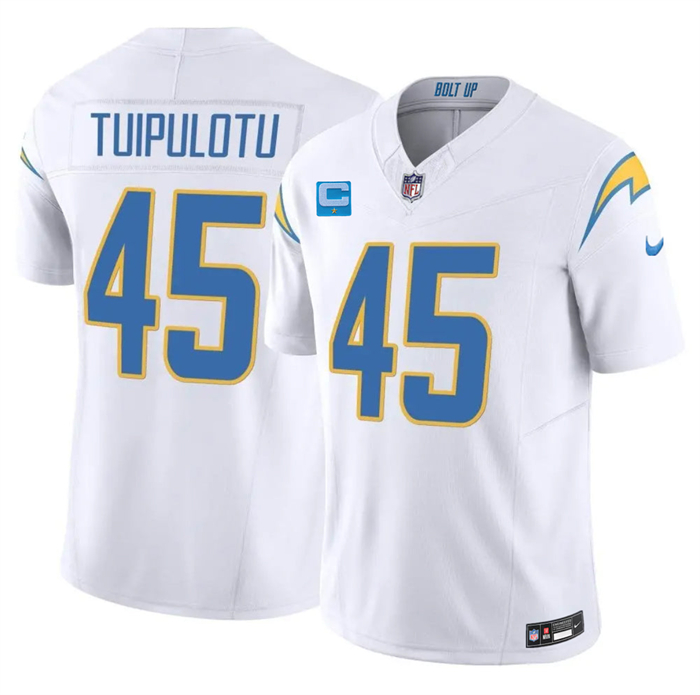 Men's Los Angeles Chargers #45 Tuli Tuipulotu White 2026 F.U.S.E. 1-Star C Patch Vapor Limited Stitched Football Jersey