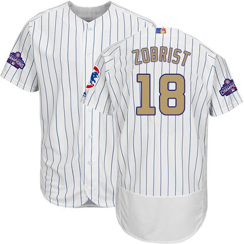 Cubs #18 Ben Zobrist White(Blue Strip) Flexbase Authentic 2017 Gold Program Stitched MLB Jersey Cubs #18 Ben Zobrist White(Blue Strip) Flexbase Authentic 2017 Gold Program Stitched MLB Jersey