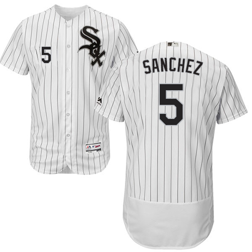 White Sox #5 Yolmer Sanchez White(Black Strip) Flexbase Authentic Collection Stitched MLB Jersey