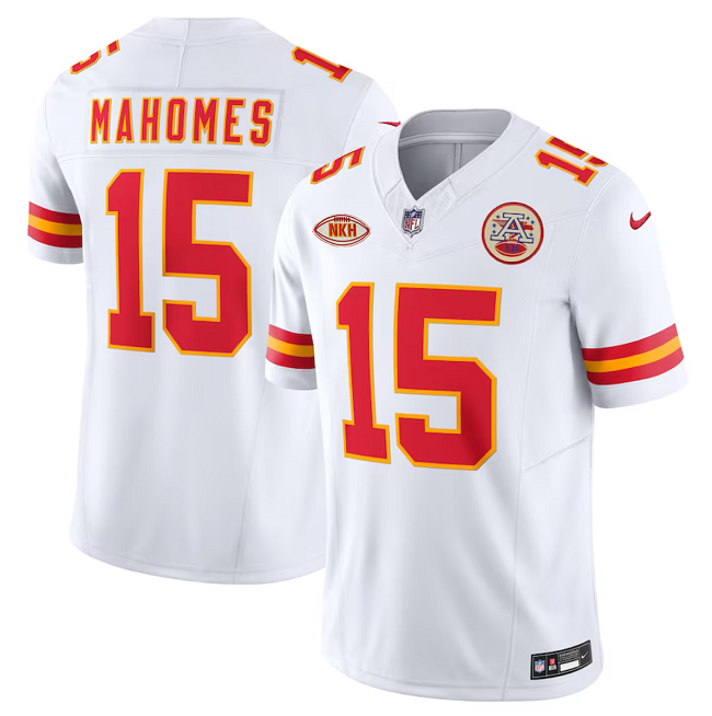 Men’s Kansas City Chiefs #15 Patrick Mahomes White 2023 F.U.S.E. With "NKH" Patch Vapor Untouchable Limited Stitched Jersey