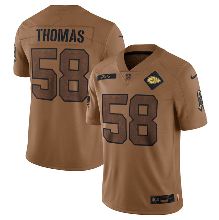 Men's Kansas City Chiefs #58 Derrick Thomas 2023 Brown Salute To Service Limited Football Jersey