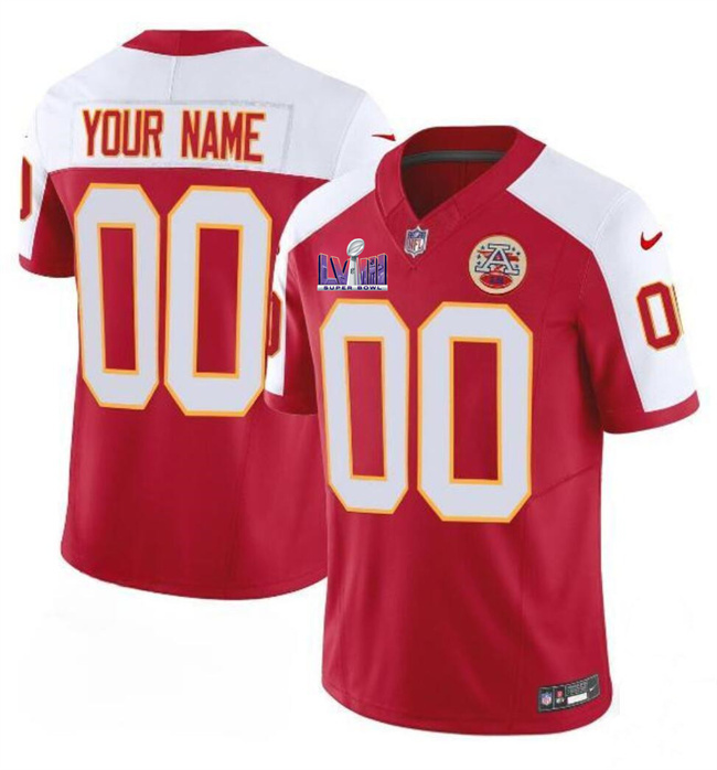 Men’s Kansas City Chiefs Active Player Custom Red/White F.U.S.E. Super Bowl LVIII Patch Vapor Untouchable Limited Stitched Football Jersey