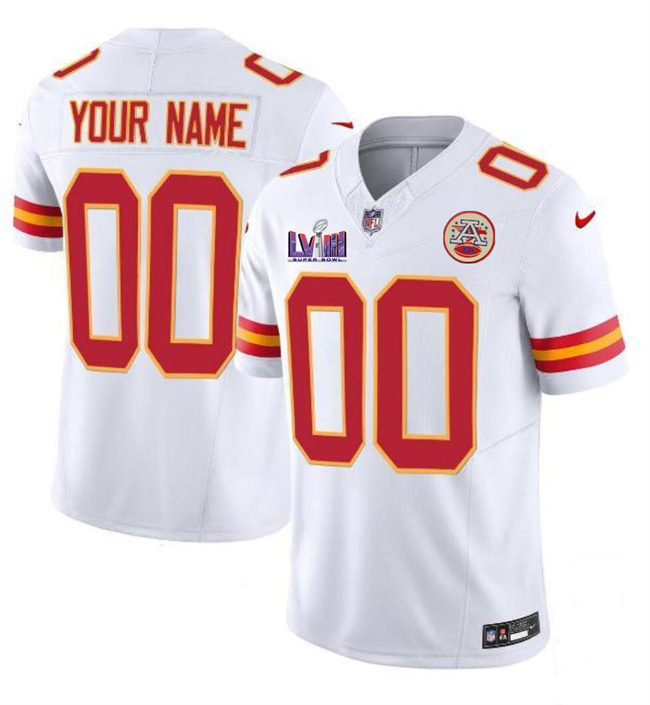 Men’s Kansas City Chiefs Active Player Custom White F.U.S.E. Super Bowl LVIII Patch Vapor Untouchable Limited Stitched Football Jersey