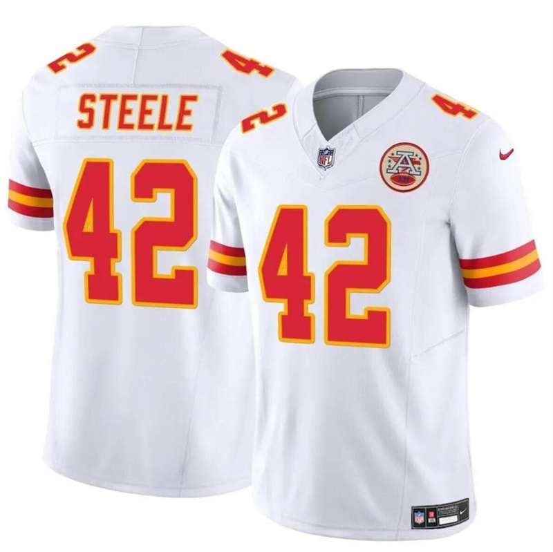 Men’s Kansas City Chiefs #42 Carson Steele White 2023 F.U.S.E Vapor Untouchable Limited Stitched Football Jersey