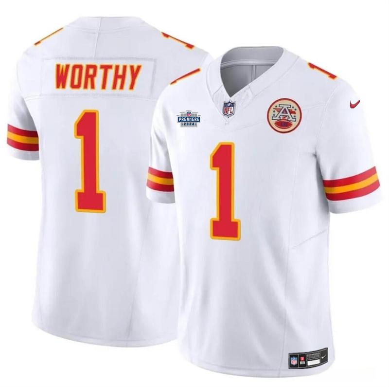 Men’s Kansas City Chiefs #1 Xavier Worthy White F.U.S.E With Draft Patch Vapor Untouchable Limited Stitched Football Jersey