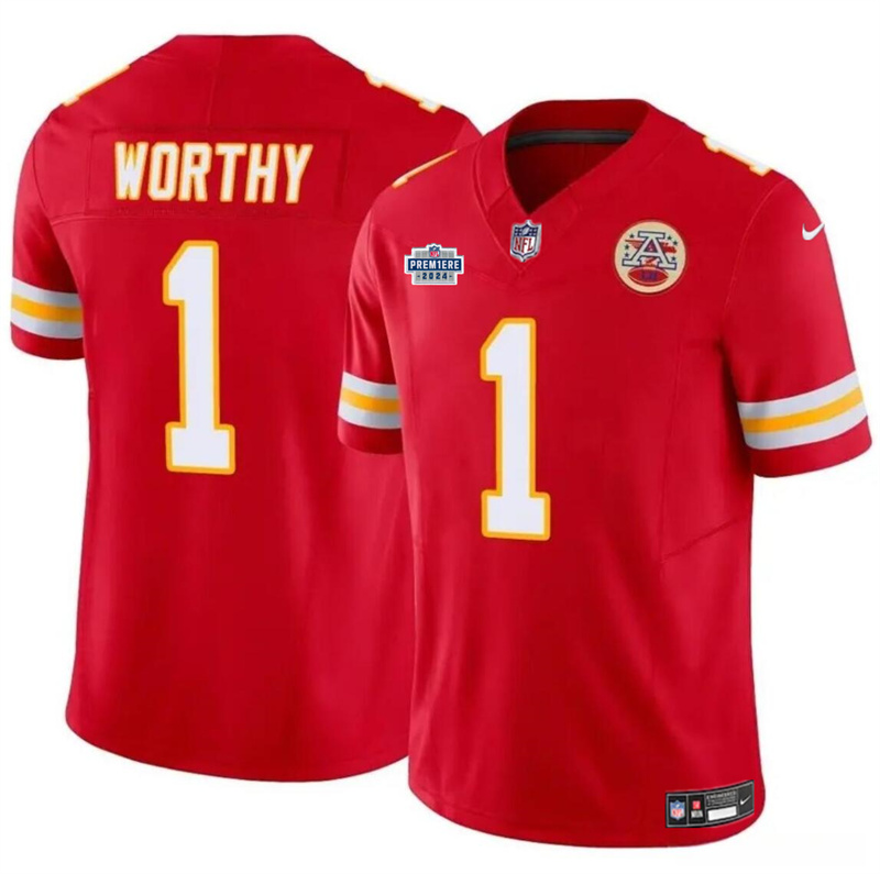 Men’s Kansas City Chiefs #1 Xavier Worthy Red F.U.S.E With Draft Patch Vapor Untouchable Limited Stitched Football Jersey