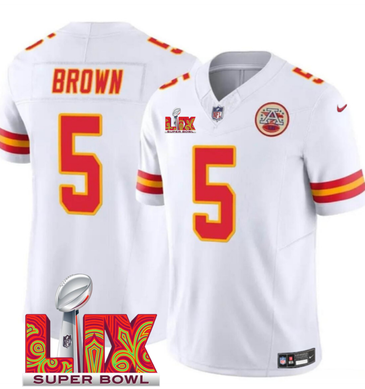 Men's Kansas City Chiefs #5 Hollywood Brown White F.U.S.E. 24/25 Super Bowl LIX Vapor Untouchable Limited Stitched Football Jersey