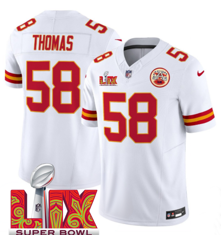 Men's Kansas City Chiefs #58 Derrick Thomas White F.U.S.E. 24/25 Super Bowl LIX Vapor Untouchable Limited Stitched Football Jersey
