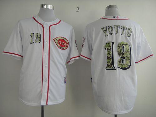 Reds #19 Joey Votto White USMC Cool Base Stitched MLB Jersey