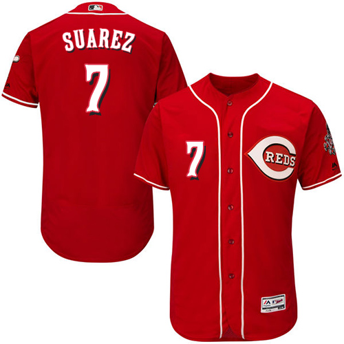 Reds #7 Eugenio Suarez Red Flexbase Authentic Collection Stitched MLB Jersey