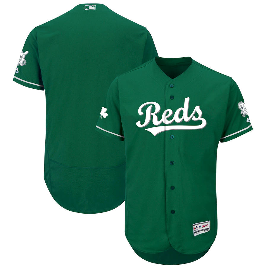 Cincinnati Reds Majestic St. Patrick's Day Flex Base Authentic Collection Celtic Team Jersey Green