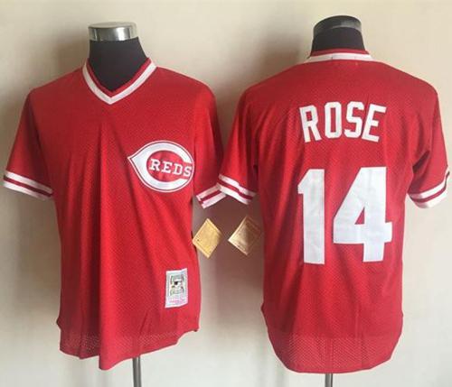 Mitchell And Ness Reds #14 Pete Rose Red Throwback Stitched MLB Jersey