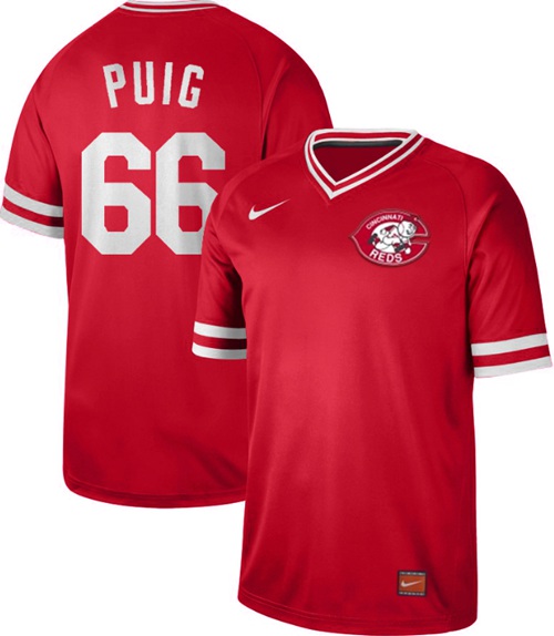 Nike Reds #66 Yasiel Puig Red Authentic Cooperstown Collection Stitched MLB Jersey