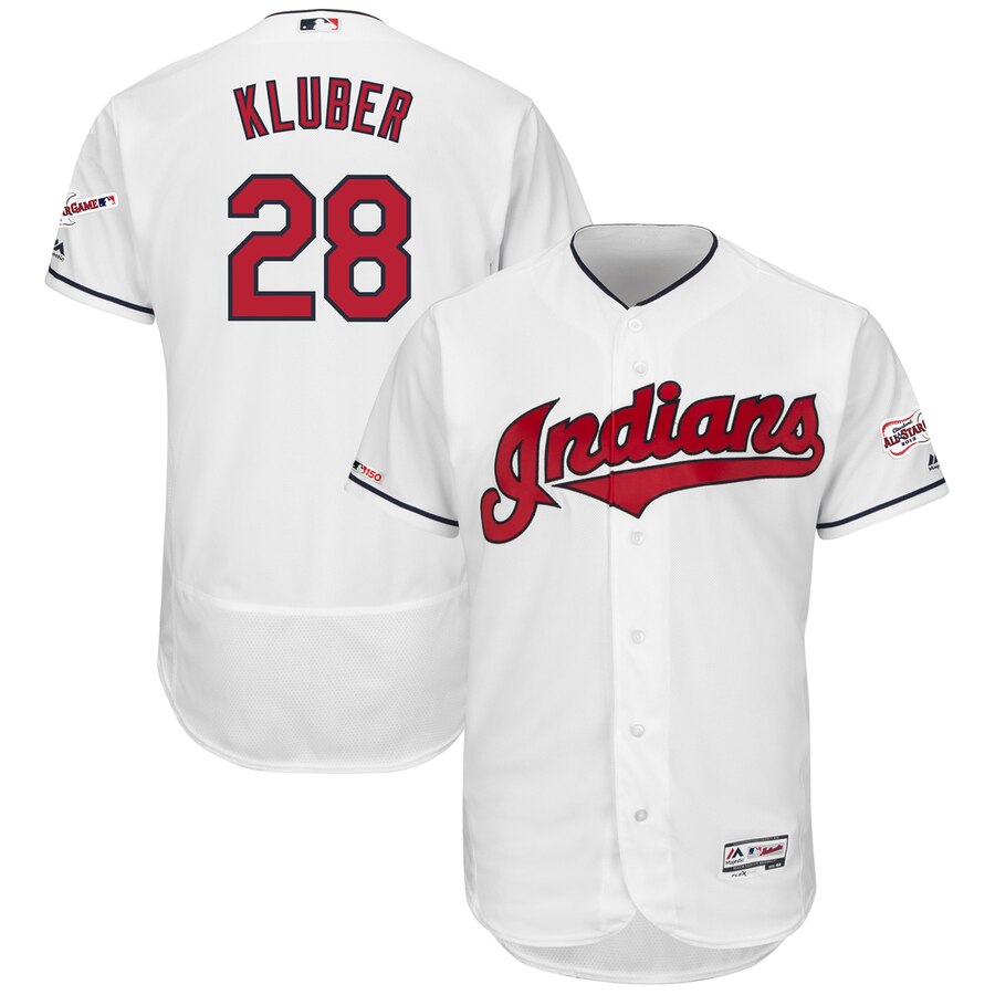 Cleveland Indians #28 Corey Kluber Majestic Home 2019 All-Star Game Patch Flex Base Player Jersey White