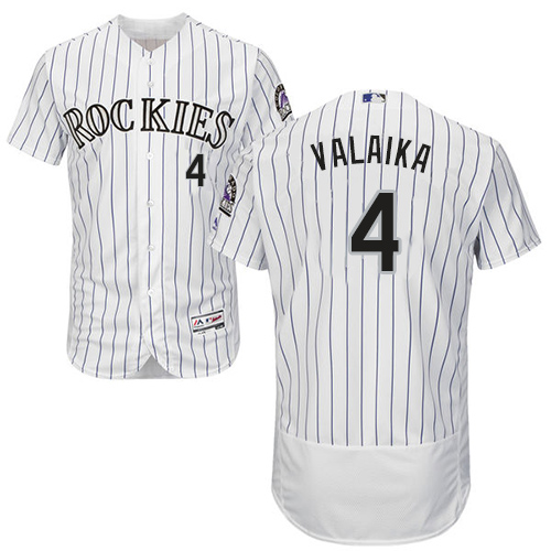 Rockies #4 Pat Valaika White Strip Flexbase Authentic Collection Stitched MLB Jersey