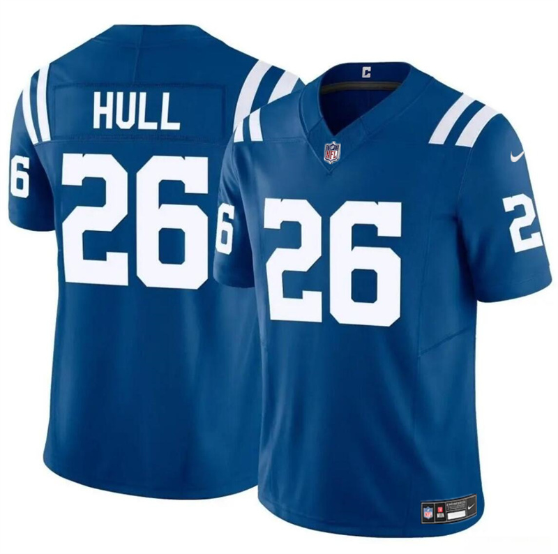 Men's Indianapolis Colts #26 Evan Hull Blue 2024 F.U.S.E. Vapor Limited Stitched Football Jersey