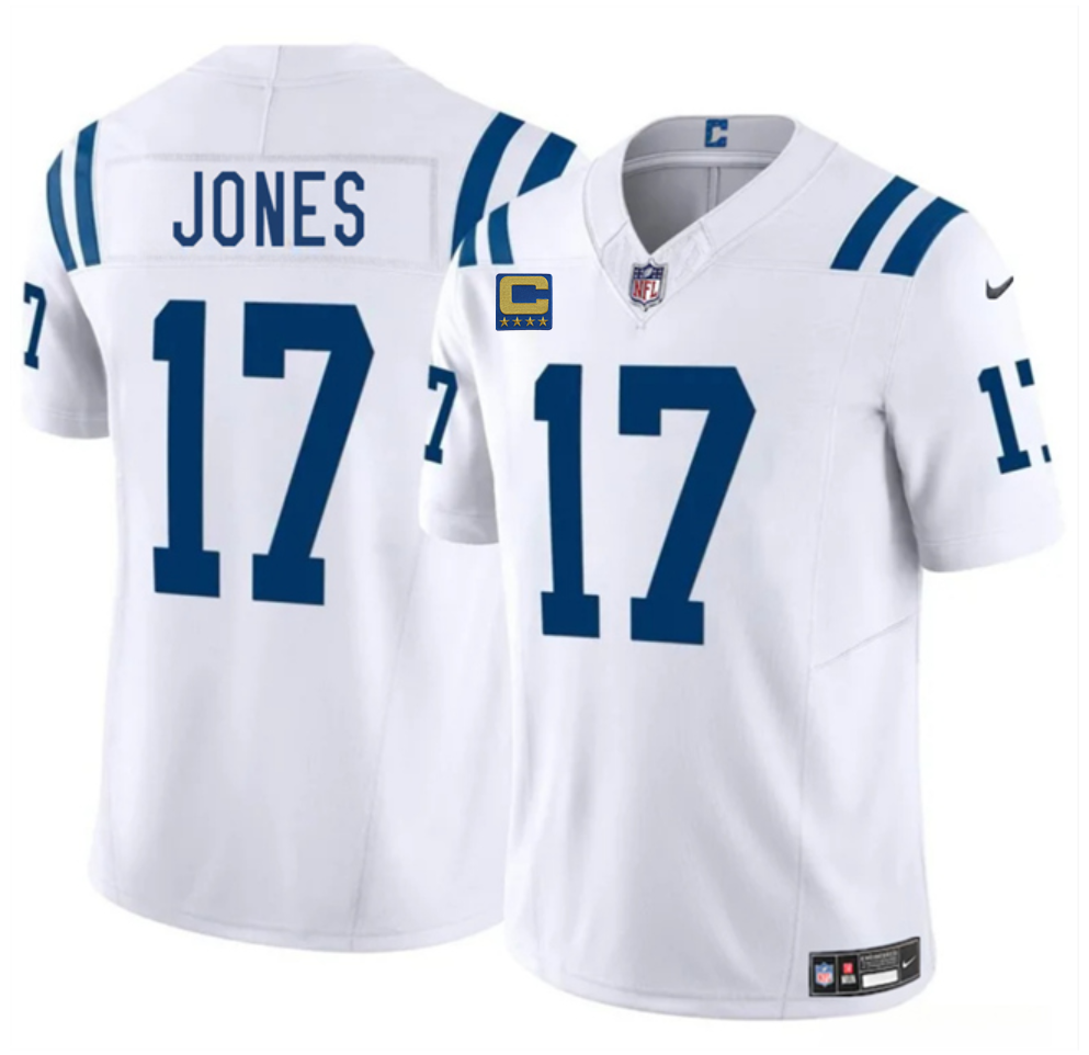 Men's Indianapolis Colts #17 Daniel Jones White 2025 F.U.S.E. With 4-Star C Patch Vapor Limited Stitched Football Jersey