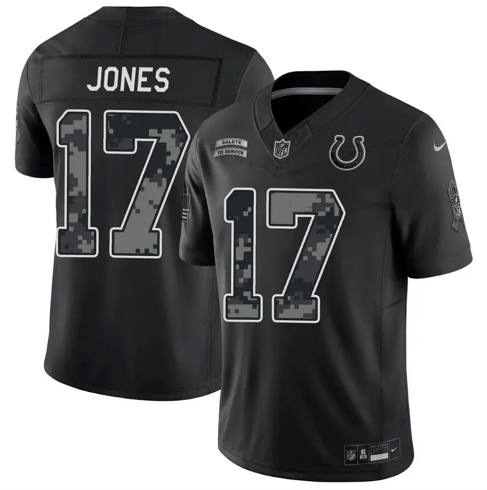 Men's Indianapolis Colts #17 Daniel Jones Black F.U.S.E. 2026 Salute to Service Limited Stitched Football Jersey