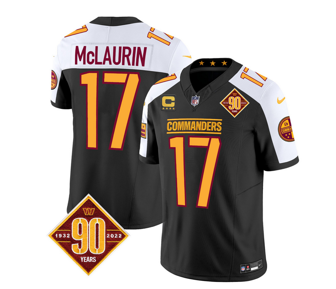 Men's Washington Commanders #17 Terry McLaurin Black/White 2023 F.U.S.E. 90th Anniversary Vapor Limited Stitched Football Jersey